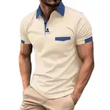 T-Shirt Herren Poloshirt Kurzarm Golf T-Shirt Klassische Casual Polohemd Spleißstreifen Reißverschluss Umlegekragen Tops Golf Poloshirt Herren MäNner Polo T-Shirt