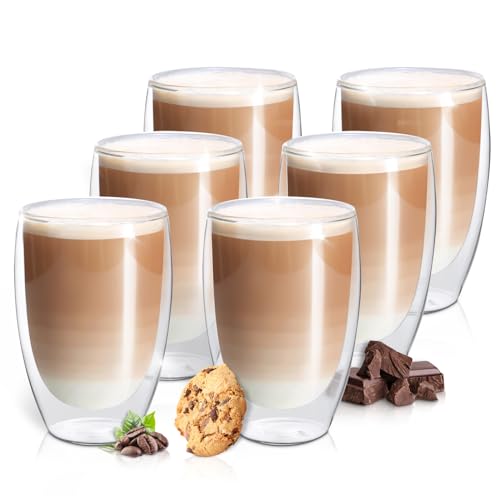 Fresh Master Latte Macchiato Gläser - Barista Premium Qualität für besten Genuss - 400 ml Thermo Glas Tassen Set doppelwandig I doppelwandige Kaffeegläser (6x400ml)