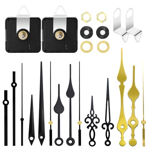 2 Stücke Geräuschloses Uhrwerk Set, Uhrwerk für Wanduhr, DIY Uhr Ersatzteile mit 5 Uhrzeiger Sets, Quarz Uhrenwerk Lautlos, Uhr Ersatzteile, Leise, Für Clock Ersatzteile Ersatz, Teile Reparatur-Kit