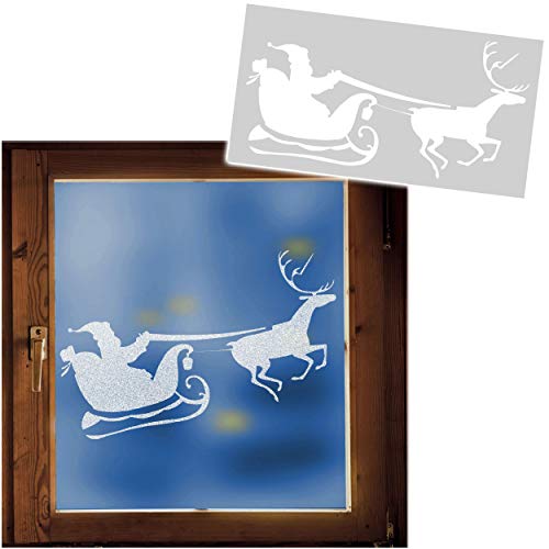 alles-meine.de GmbH große XL Schablonen Vorlage - z.B. für Schneespray - Weihnachtsmann mit Schlitten und Rentier - 50 cm - für Fensterbilder Fenstersticker - z.B. für Fenster un..