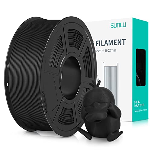 SUNLU Matte PLA Filament 1.75mm Schwarz, 3D Drucker Filament mit matter Oberfläche, Neatly Wound Filament, einfach zu bedienen, 1kg(2.2lbs) Spule PLA Filament für FDM 3D Drucker, Schwarz