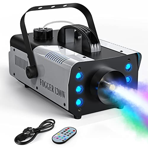 UKing 1200W Mini Nebelmaschine mit 6 RGB LED Steuerbaren Lichtern, Rauchmaschine mit Fernbedienung und 1L Tank für Hochzeit, Party, Theater, Disco Club