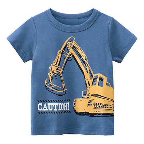 Unisex Baby T-Shirt Baumwolle Süß Karikatur Tier Muster Tops für 1-7 Jahre Alt (3-4 Jahre, H Blauer Bagger)