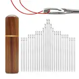 30 Stücke Selbsteinfädelnden Nadeln, 6 Größen Selbst Einfädeln Nähnadeln, Edelstahl seitlich hängende Nadel, Mit Holznadeletui, für Webarbeit DIY Sticken Nähen, Hand Nähen Handwerk (2)