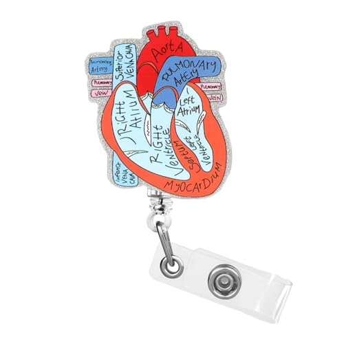 Dimeho Herz-Ausweishalter Herz einziehbare Rolle Ausweisclip Anatomie lustiger Krankenschwester-Namensschildhalter Pädiatrie Krankenpflege-Abzeichen Krokodilklemmen für Arzt Studenten Lehrer Büro