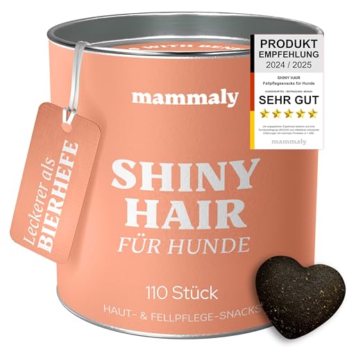 mammaly Fellpflege Leckerlis Hund mit Bierhefe & Biotin 325g – Shiny Hair Snacks gegen Haarausfall & Juckreiz Hunde mit Probiotika – Vitamin Komplex (C, E, D3, Beta-Carotin, Zink) für glänzendes Fell