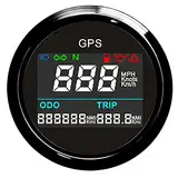 Geloo GPS Geschwindigkeitsmesser, 52 mm Digital Tachometer Kilometerzähler Wasserdicht Einstellbar Tachometer für Auto, Boot, Motorrad, LKW(Schwarz)