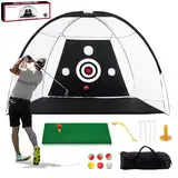 TTCB Sports Golf Übungsnetz 10x7FT mit GolfRasen und 6 Golfbällen – Swing Training Netz für Indoor/Outdoor mit Schlagkorrektor, Tee – Ideal für Golf Driving Range & Simulator, Geschenk für Men