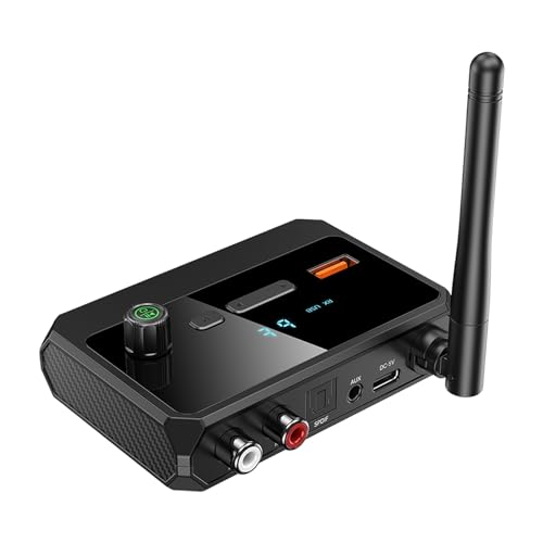 Cuteefun Bluetooth 5.3 Empfänger für Heimstereo, Lautstärkeregler, LED Anzeige, Niedrige Latenz & Rauschunterdrückung, Unterstützt Optische RCA AUX 3.5mm Buchse, Bluetooth Adapter für Audiogeräte