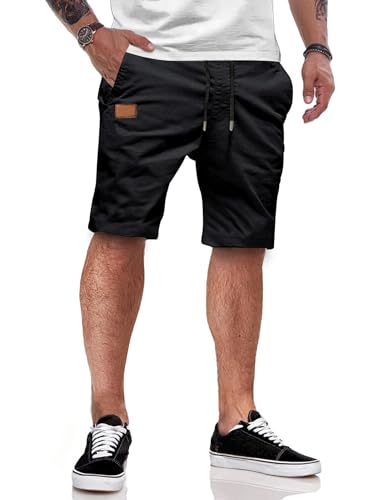 JMIERR Kurze Hosen Herren Shorts Herren Sommer Chino Baumwolle Elastische Taille mit Taschen Schwarz 2XL