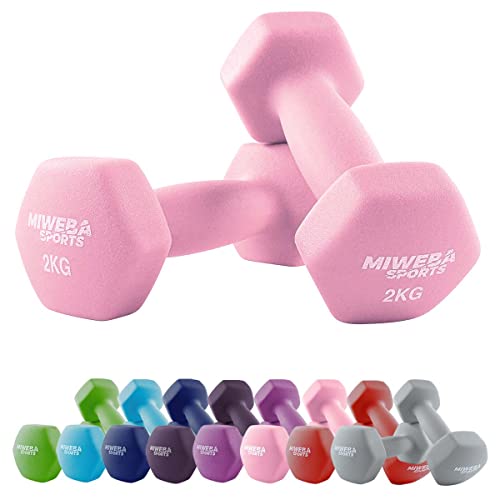 Miweba Sports Neopren Hantelset NKH100 | ????? Hantel - Hexagon Hanteln Set - Kurzhanteln - Kurzhantel Set - Gymnastikhanteln - Hantel Set - Dumbbell - 0,5-10 Kg (2X 2.0 kg, Rosa)