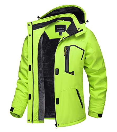 TACVASEN Damen Übergangsjacke Warm Winterjacke Gefüttert Wanderjacke Ski Jacket mit Wasserdichtem Reißverschluss, Neongrün, XL