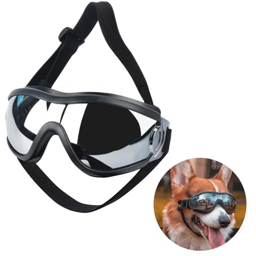 Hundesonnenbrille, Hundebrille,UV-Schutz, Windschutz, Staubschutz, Haustierbrille, Einstellbar Hunde Sonnenbrille，Augenschutz mit verstellbarem Riemen für mittelgroße oder große Hunde(Mit Farbbox)