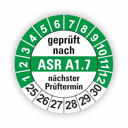 Fassbender-Druck PRÜFPLAKETTEN - Hochwertige Prüfetiketten ASR A1.7 Prüfung Ø 20mm - Selbstklebende PVC-Folie - Wartungsetiketten für Prüfung - Prüfplakette für Prüfungsnachweis (5 Stück)