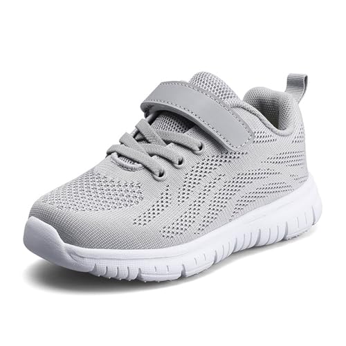 sportschuhe kinder 35, Sportschuhe Mädchen Outdoor Schnürung Klettverschluss Traillaufschuhe Tennis Schuhe Leicht Festliche Laufschuhe Atmungsaktiv Mesh Kinderschuhe Straßenlaufschuhe, Hellgrau, 35
