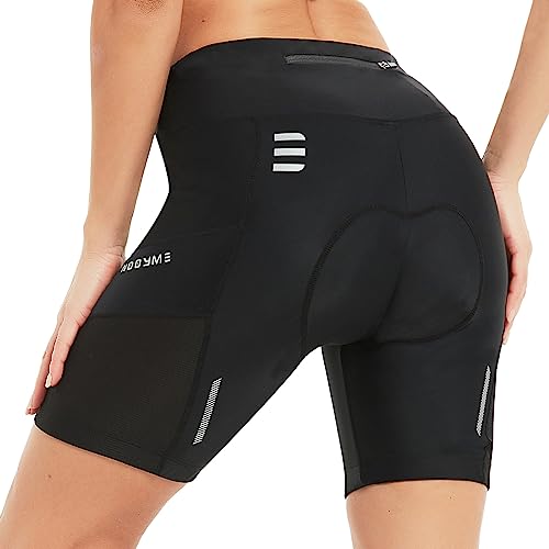 NOOYME Radlerhose Damen gepolstert 4D mit Tasche Fahrradhose Damen Kurz Elastische atmungsaktiv Radhose Damen mit breitem und dichtem Polster Schmerzfrei Schnelltrockende Fahrrad Hosen Damen