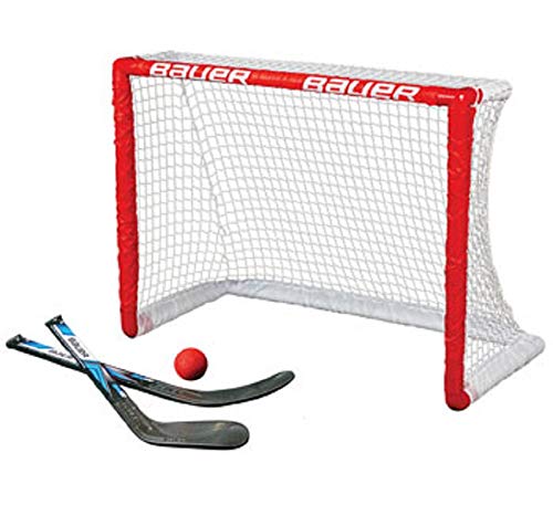 BAUER - Knee Hockey Tor Set inkl. Sticks & Ball I Outdoor-/Indoor Tor I Inline-Hockey I Tor für Hockeybälle & Pucks I Streethockey-Training I Feldhockey I inkl. 2 Mini Sticks & Schaumstoffball - Rot