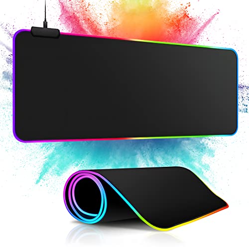 m MU Gaming Mauspad RGB, Mousepad 800x300mm, XXL Gaming Mousepad groß, 13 Beleuchtungs Modi 7 LED Farben Anti Rutsch für Computer PC Professionelle Gamer, Schwarz