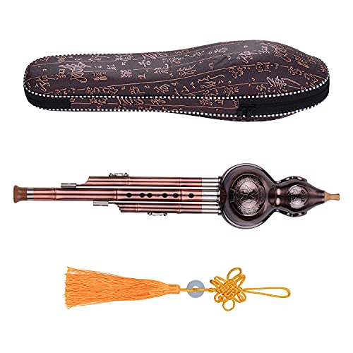 COMETX Kürbis-Flöte, 3 Töne, C-Schlüssel, Hulusi, Kürbis-Flöte, Aluminium mit verkupferten Rohren, traditionelles chinesisches Instrument mit chinesischem Knoten, Tragetasche für Anfänger,
