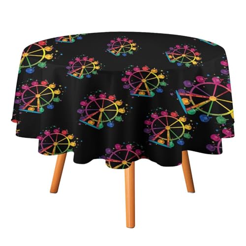Tischdecke mit Riesenradfahrt und Karneval, rund, dekorative Tischdecke für Veranstaltungen, Hochzeiten, Bankette und Partys, 152,4 x 152,4 cm