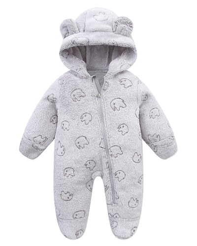 WYTbaby Baby Schneeanzug Fleece mit Kapuze Baby Overall Winter Herbst Warm Romper für Jungen Mädchen 3-6 Monate