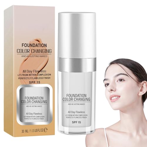 Foundation Color Changing,Changing Foundation, Farbverändernde Grundierung für reife Haut, Schafft eine Makellose und Zarte, Geeignet für Helle bis Mittlere Hauttöne, SPF 15, 30ML