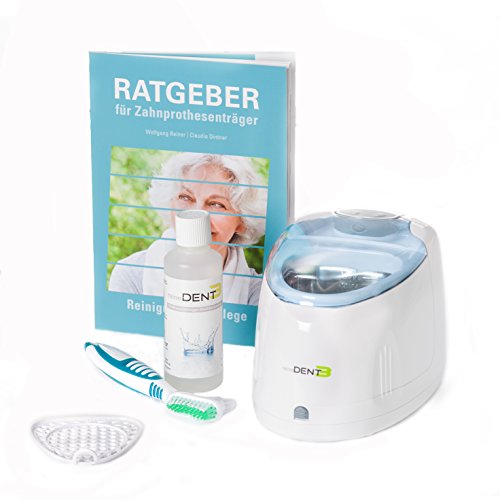 reinerDENT3 Dental Ultraschallreinigungsgerät – inkl. Prothesenbürste + 50ml Probe reinerDent3 Prothesenreiniger + Ratgeber für Zahnprothesenträger – die Zahnarztempfehlung mit 2 Jahren Garantie