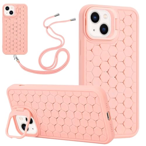 Miagon Wärmeableitung Crossbody Hülle für iPhone 15 Plus,Ständer Atmungsaktives Kühlung Zelluläres Löcher Schutzhülle Cover mit Einstellbar Handykette Schlüsselband