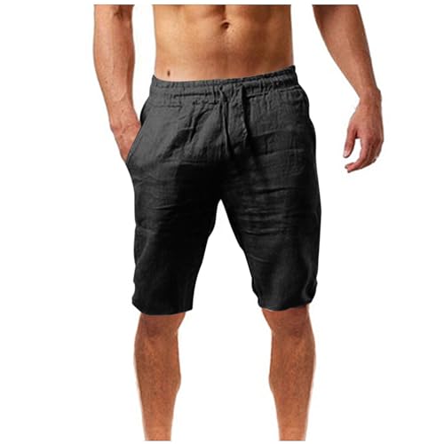 angebote des tages heute deal Kurze Hosen Herren Sommer Leinen Shorts Leichtes Einfarbig Freizeithose Casual Baumwolle Bermuda Shorts Elastische Taille Sporthose mit Taschen Strandshorts Chino Hose