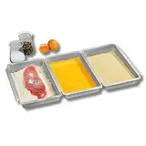 3 PAGEN® Panier-Set 3-teilig silberfarben, Panierschalen Set mit 3 Stück, Schalen zum Panieren 27 x 16 x 3,5 cm, Panierstraße Schnitzel, für Fleisch, Fisch und Gemüse, stapelbar, Kunststoff