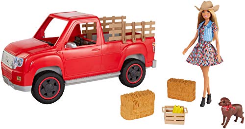 Barbie GFF52 - Spaß auf dem Bauernhof Farmer Truck mit Bäuerin Puppe, Puppen Spielzeug ab 3 Jahren, mehrfarbig