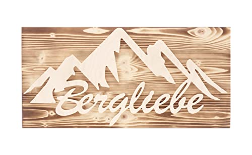 Bergliebe Wandbild Schriftzug Brett 3D-Deko geflammt natur Holz Dekoartikel 58 x 28 cm Pohmer Design