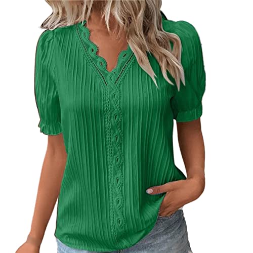 Sale Angebote Kleidung Tshirt V Ausschnitt Elegante Oberteile Spitzen Sommer Bluse Tops Für Frauen Kurzarm T-Shirts Lässige Basic Tops Tunika Oberteil 3/4 Arm Shirt Damen