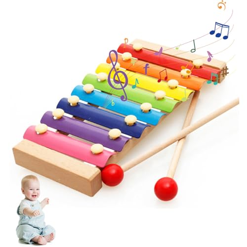 Xylophon für Kinder Mit 2 Schlägel - Buntes Holz Glockenspiel, 8 Töne Musikinstrument für Kinder Ab 1 Jahr, Holzspielzeug Baby, Geburtstagsgeschenk