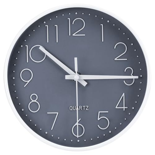 Sprifityy Rund wanduhr, 20cm Wanduhr, Modern Ohne Tickgeräusche Quarz dekorative Uhren, ohe Genauigkeit Wanduhr Einfach zu Lesen,für Büro, Küche, Wohnzimmer, Kinderzimmer Schule (Grey)