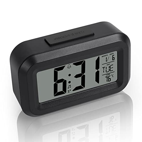 Vicloon Wecker Digital,LCD Display Tischuhr mit Snooze,12/24 Stunden,Datum,Temperaturanzeige,Timer-Funktion,Batteriebetrieben für Schlafzimmer Home Office Reisen(Schwarz)