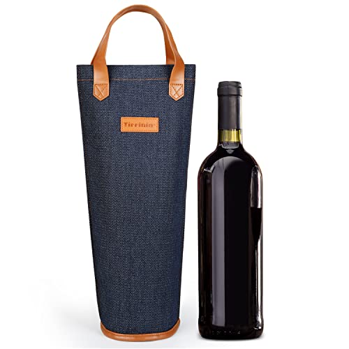 Kato Tirrinia Single Wein Geschenk Tote Bag, isolierte gepolsterte thermische Weinflasche tragen Kühler Carrier für Reisen, Picknick, großes Geschenk für Weinliebhaber, Dunkelblau