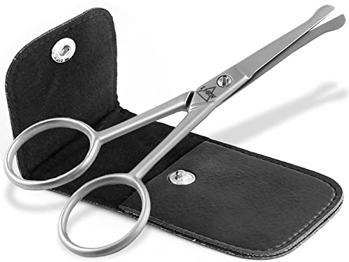 Premium Bartschere für Männer Haarschere Nasenhaar Schere mit abgerundeten Enden und Scharfem Schnitt für eine präzise Bartpflege – Profi Haarschneideschere aus Rostfreiem Edelstahl 10,5 cm mit Etui