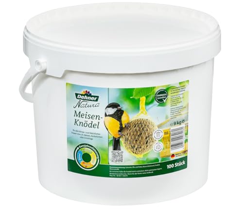 Dehner Natura Premium Meisenknödel mit Netz, ganzjähriges Wildvogelfutter proteinreich / energiereich, hochwertiges Vogelfutter für Wildvögel, im Eimer, 100 Stück je 90 g (9 kg)