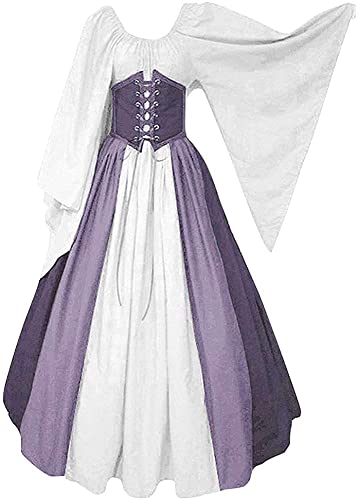 Aibaowedding Damen Renaissance Mittelalter Kostüme Kleid Trompetenärmel Gothic Retro Kleid