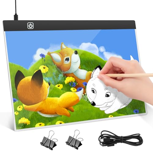 VFANDV Leuchttisch A3, Led Licht Pad Tragbare LED Dimmbar 3 Helligkeitseinstellungen Leuchtplatte mit USB Kabel Light Pad Zeichenbrett für Diamond Painting Malen Skizzieren Designen