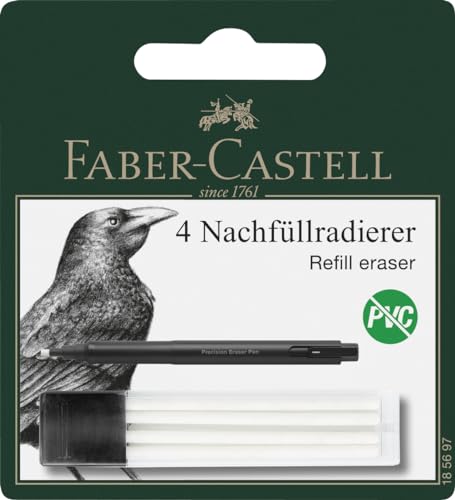 Faber-Castell 185697 - Ersatzradierer Precision Eraser Pen, 4 Nachfüllradierer für Radiergummi Stift