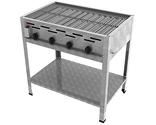 ChattenGlut Professional Gastrobräter 4-flammig Standgerät Edelstahl Stahlbrenner für Flüssiggas 810x530x800 mm (14,7kW Rost)