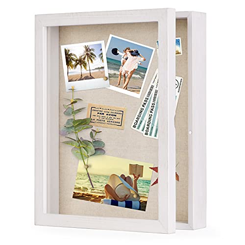 Love-KANKEI 3D Bilderrahmen 28 x 35 cm Holz Objektrahmen zum Befüllen Shadow Box Frame mit 8 Stecknadeln, Geschenk für Familie Freunde usw. (Weiß)