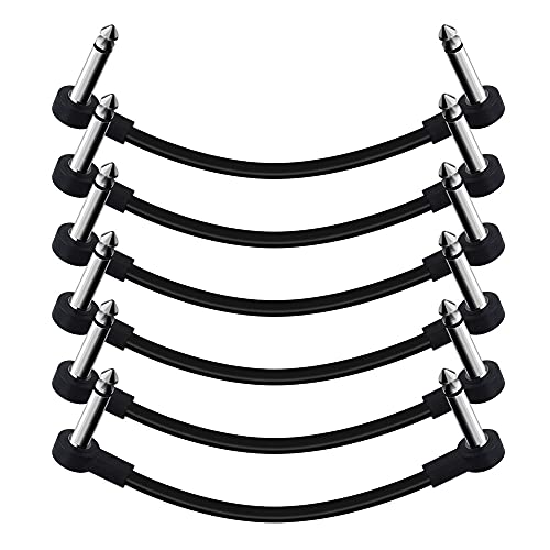 SONICAKE Patchkabel Gitarre Pedal 15CM Rechtwinklig 6.35mm Instrumentenkabel geräuschlos Klinkenpatchkabel für Effektpedale Schwarz 6 Stück