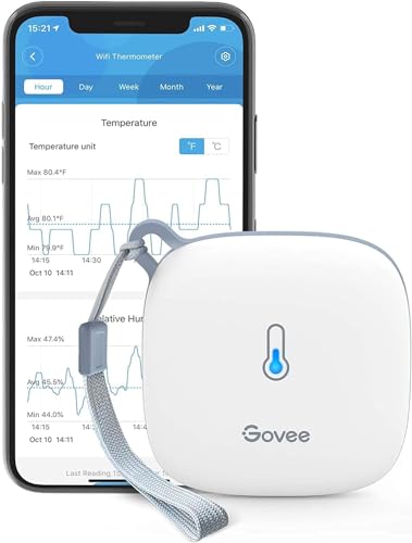 Govee WLAN Thermometer Hygrometer Innen, WiFi Thermo Hygrometer mit App Benachrichtigung und Datenspeicherung, geeignet für Gewächshaus, Weinkeller, weiß