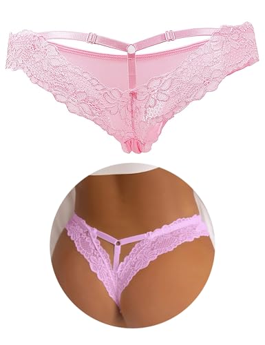 comeondear Sexy String Tangas für Mollige Frauen Brasilien Slip Damen Spitze Große Größe Erotische Höschen Nahtlos Dessous Unterwäsche Curvy Übergröße Unterhosen Niedrige Taille Thongs Women(Rosa,M-L)