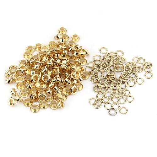 LetCart Grommet Werkzeug Kit, 100pcs 5mm Loch Metall Ösen Tülle Set für Stoff, Leder, Kleidung, Leinwand Lochstempel(Gold)