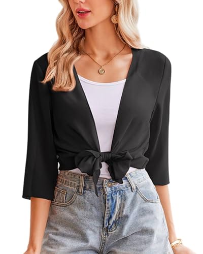 Zeagoo Damen Bolero Chiffon Schulterjacke Festliche Jacke Dünn Kurze Cardigan Elegant Shrug Top Schwarz S