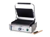 HENDI Kontaktgrill, Panini-, sandwich- & Kontaktgrill, Regelbar bis max. 300°C, Oberseite (H)530mm, Grillfläche 340x230mm, 230V, 2200W, 430x379x(H)210mm, Edelstahl